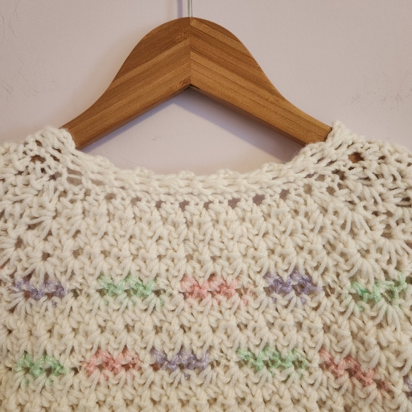 Handmade Handknitted Little Girls Pastel Button Cardigan Sweater - Picture 9 of 12